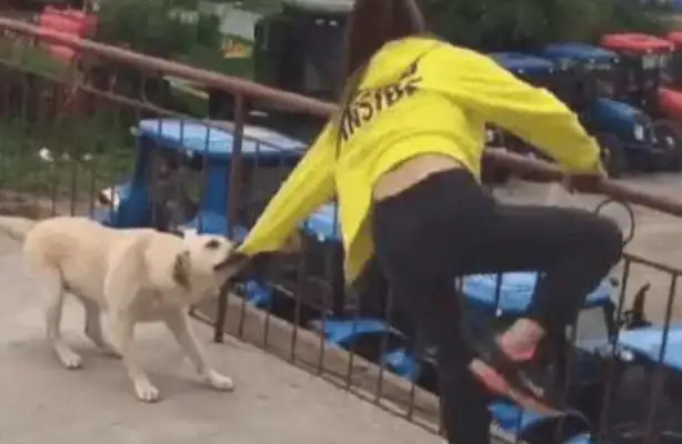 A woman pretending to jump off a building and commit suicide