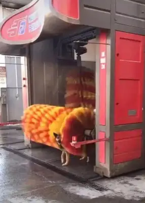The men drove the stray dogs out of the car wash
