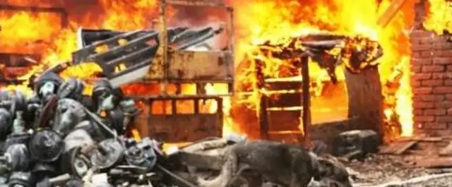 The house was set on fire by unknown men