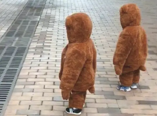 When two children went out in new clothes and pants, the Teddys saw them and held them back: Are we all the same